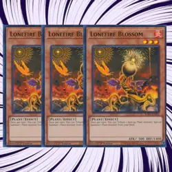 Yugioh! 3x Lonefire Blossom RA01-EN002 Ultra Rare 1st Ed NM - Image 3