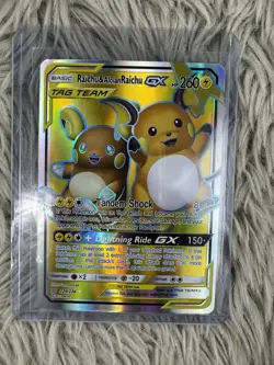 Raichu & Alolan Raichu GX Full Art 220/236 Sm-Unified Minds Pokemon Card TCG - Image 1