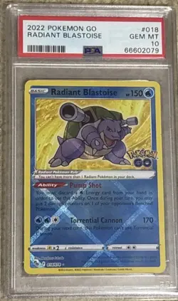 PokÃ©mon Go TCG Radiant Blastoise Holo Card 018/078 PSA Gem Mint 10 (2022) - Image 1