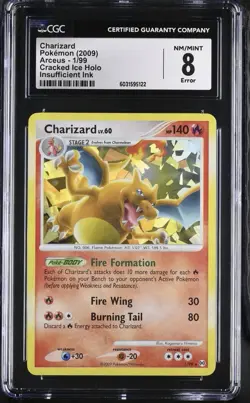 Error Charizard 2009 Arceus 1/99 Cracked Ice Holo Pokemon Card Mint 8 - Image 1