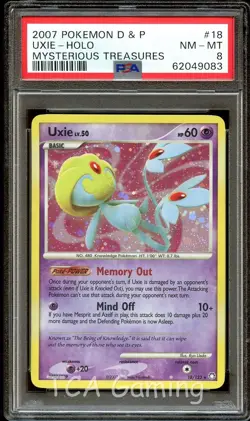 PSA 8 NM-MINT Uxie 18/123 HOLO RARE Mysterious Treasures Pokemon Card 083 - Image 1
