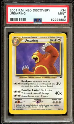 PSA 9 MINT Ursaring 34/75 RARE Neo Discovery Pokemon Card 803 - Image 2