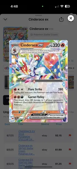 Cinderace EX Stellar Crown Double Rare Holo Card 028/142 Sv07 - Image 1