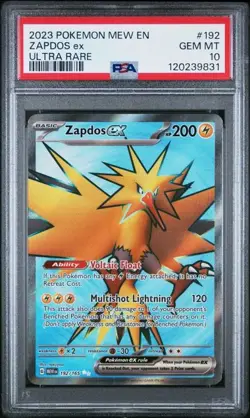 PSA 10 GEM MINT Zapdos ex 192/165 Sv: Scarlet & Violet 151 Holo Pokemon - Image 1
