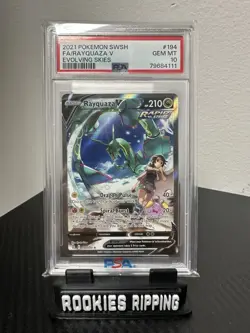2021 Pokemon Sword & Shield Evolving Skies # 194 FULL ART/RAYQUAZA V PSA 10 - Image 1