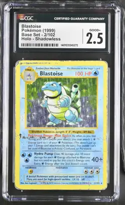 CGC 2.5 Blastoise Holo 2/102 Shadowless Base Set 1999 Pokemon Card - Image 1