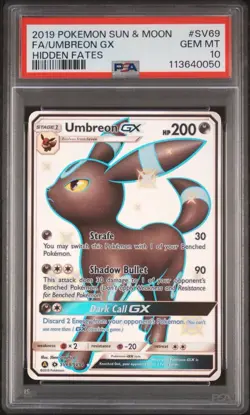 2019 POKEMON SUN & MOON HIDDEN FATES #SV69 FULL ART/UMBREON GX PSA 10 - Image 1