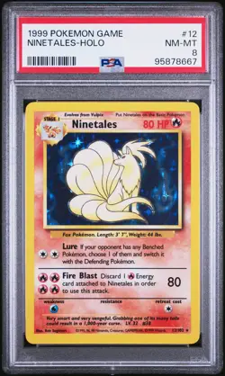 1999 POKEMON BASE SET UNLIMITED #12 NINETALES-HOLO PSA 8 - Image 3