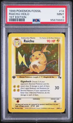 1999 POKEMON FOSSIL 1ST EDITION #14 RAICHU-HOLO PSA 9 - Image 3