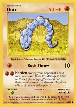 PokÃ©mon TCG Onix Shadowless Base Set Card #56/102 NM Near Mint Free Shipping - Image 1