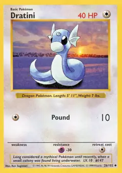 PokÃ©mon TCG Dratini Shadowless Base Set Card #26/102 NM Near Mint Free Shipping - Image 1