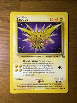 Zapdos 30/62 Fossil Unlimited Non Holo Rare WotC 1999 Vintage Pokemon TCG Card - Image 1