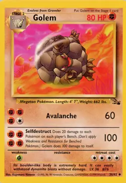 Pokemon TCG Golem Card #36/62 Fossil Uncommon NM Near Mint Free Shipping - Image 1