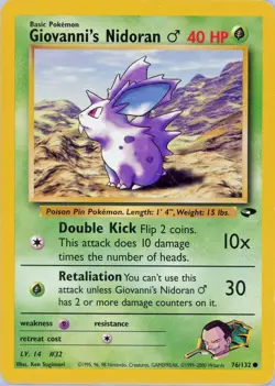 Pokemon TCG Giovanni's Nidoran Card #76/132 Gym Challenge LP Free Shipping - Image 1