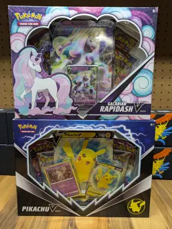 Pokemon Galarian Rapidash V & Pikachu V Promotional Boxes - Factory Sealed - Image 1