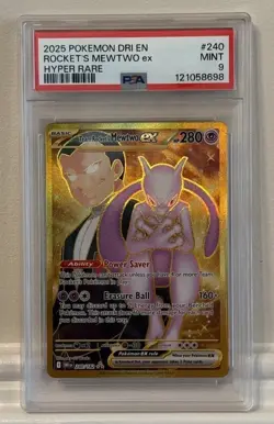 2025 Pokemon Destined Rivals Team Rockets Mewtwo EX Hyper Rare 240/182 PSA 9  - Image 1