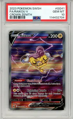 2023 POKEMON SWSH GG41 FULL ART RAIKOU V GEM MT PSA 10 CROWN ZENITH - Image 1