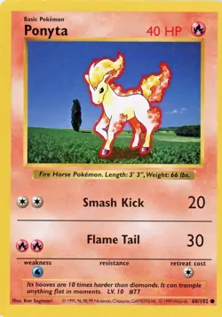 PokÃ©mon TCG Ponyta Shadowless Base Set Card #60/102 LP Light Play Free Shipping - Image 1