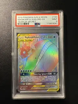 POKEMON SM TEAM UP MAGIKARP & WAILORD GX #183 SECRET RARE PSA 9 MINT #116135890 - Image 1