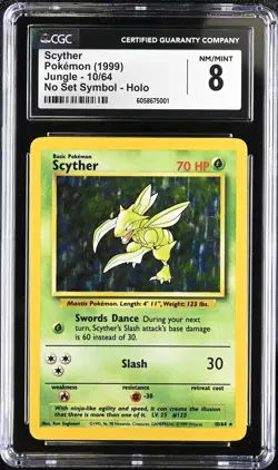 CGC 8 Scyther 1999 Jungle 10/64 No Set Symbol Holo Pokemon Card psa - Image 1