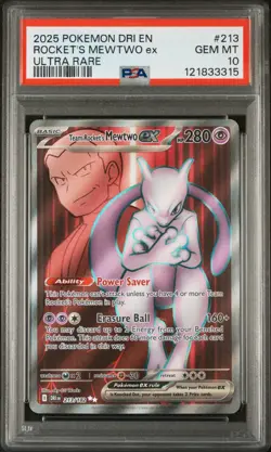 2025 POKEMON DRI EN-DESTINED RIVALS #213 ROCKET'S MEWTWO ex ULTRA RARE PSA 10 - Image 1