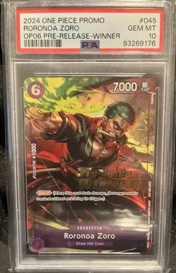PSA 10 Gem Mint Zoro P-045 Pre-Release Winner Promo English One Piece Card - Image 1