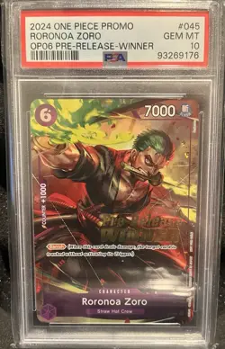 PSA 10 Gem Mint Zoro P-045 Pre-Release Winner Promo English One Piece Card - Image 3