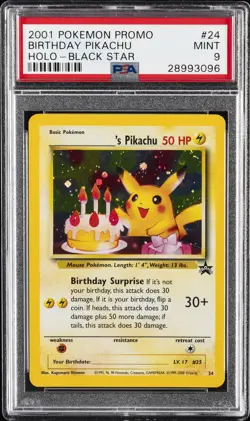 2000 POKEMON PROMO BLACK STAR #24 BIRTHDAY PIKACHU-HOLO PSA 9 - Image 1