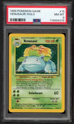 1999 Pokemon Base Set Unlimited #15 Venusaur Holo PSA 8 NM MINT RARE - Image 1