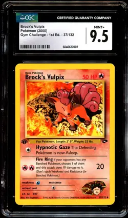 CGC 9.5 MINT+ Brock's Vulpix 37/132 1st Edition Gym Challenge Pokemon Card 007 - Image 2