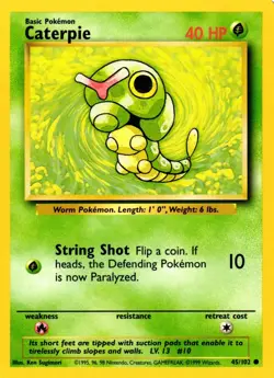 Pokemon Caterpie 45/102 Base Set Common Non-Holo 1999 Trading Card - Image 1