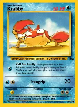 Pokemon Krabby 51/62 Fossil Set Common Non-Holo 1999 Trading Card - Image 1