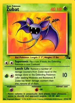 Pokemon Zubat 57/62 Fossil Set Common Non-Holo 1999 Trading Card - Image 1