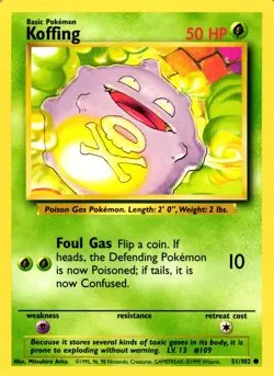 Pokemon Koffing 51/102 Base Set Common Non-Holo 1999 Trading Card - Image 1