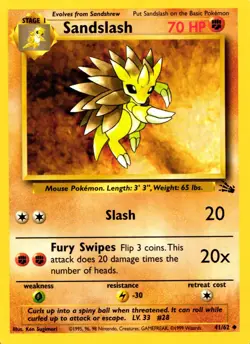 Pokemon Sandslash 41/62 Fossil Set Uncommon Non-Holo 1999 Trading Card - Image 1
