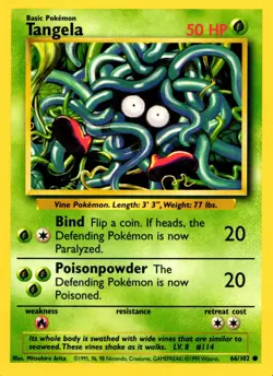 Pokemon Tangela 66/102 Base Set Common Non-Holo 1999 Trading Card - Image 1