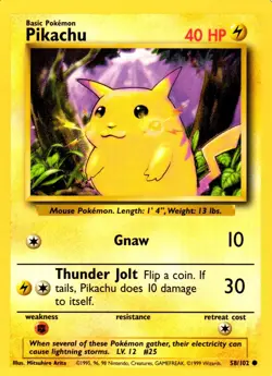Pokemon Pikachu 58/102 Base Set Common Non-Holo 1999 Trading Card - Image 1