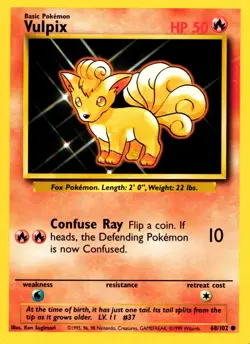 Pokemon Vulpix 68/102 Base Set Common Non-Holo 1999 Trading Card - Image 1