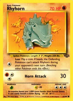 Pokemon Rhyhorn 61/64 Jungle Set Common Non-Holo 1999 Trading Card - Image 1