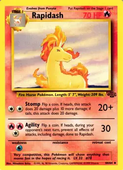 Pokemon Rapidash 44/64 Jungle Set Uncommon Non-Holo 1999 Trading Card - Image 1