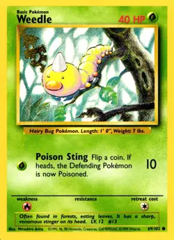 Pokemon Weedle 69/102 Base Set Common Non-Holo 1999 Trading Card - Image 1