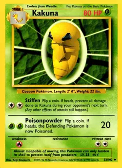 Pokemon Kakuna 33/102 Base Set Uncommon Non-Holo 1999 Trading Card - Image 1