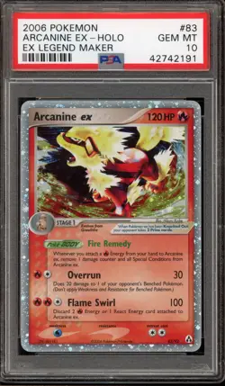Pokemon Arcanine ex EX Legend Maker Holo Rare #83 PSA 10 Gem Mint - Image 1