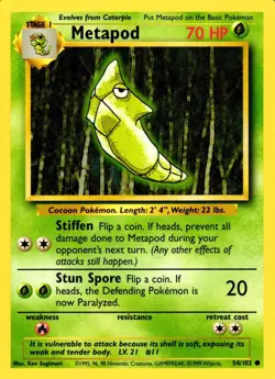 Pokemon Metapod 54/102 Base Set Common Non-Holo 1999 Trading Card - Image 1
