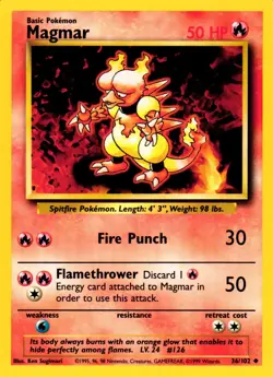 Pokemon Magmar 36/102 Base Set Uncommon Non-Holo 1999 Trading Card - Image 1