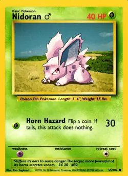 Pokemon Nidoran 55/102 Base Set Common Non-Holo 1999 Trading Card - Image 1