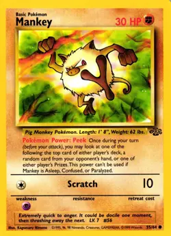 Pokemon Mankey 55/64 Jungle Set Common Non-Holo 1999 Trading Card - Image 1