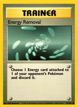 Pokemon Trainer Energy Removal 92/102 Base Set Common Non-Holo 1999 Trading Card - Image 1