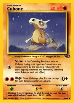 Pokemon Cubone 50/64 Jungle Set Common Non-Holo 1999 Trading Card - Image 1