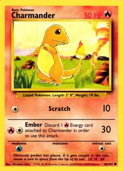 Pokemon Charmander 46/102 Base Set Common Non-Holo 1999 Trading Card - Image 1